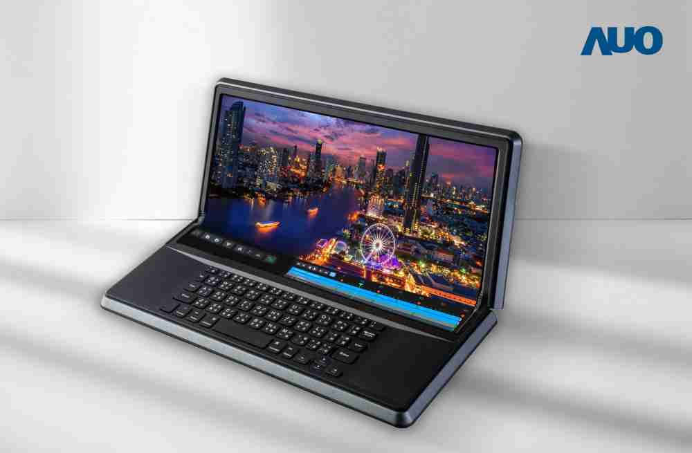 至成国际14.6吋Micro LED折迭显示屏幕，，，，搭配半径4mm的弯折绞炼，，，以及高画素、、、高亮度、、、、高对比度的显示技术特点，，，即便在大视角下仍保有绝佳色相与亮度